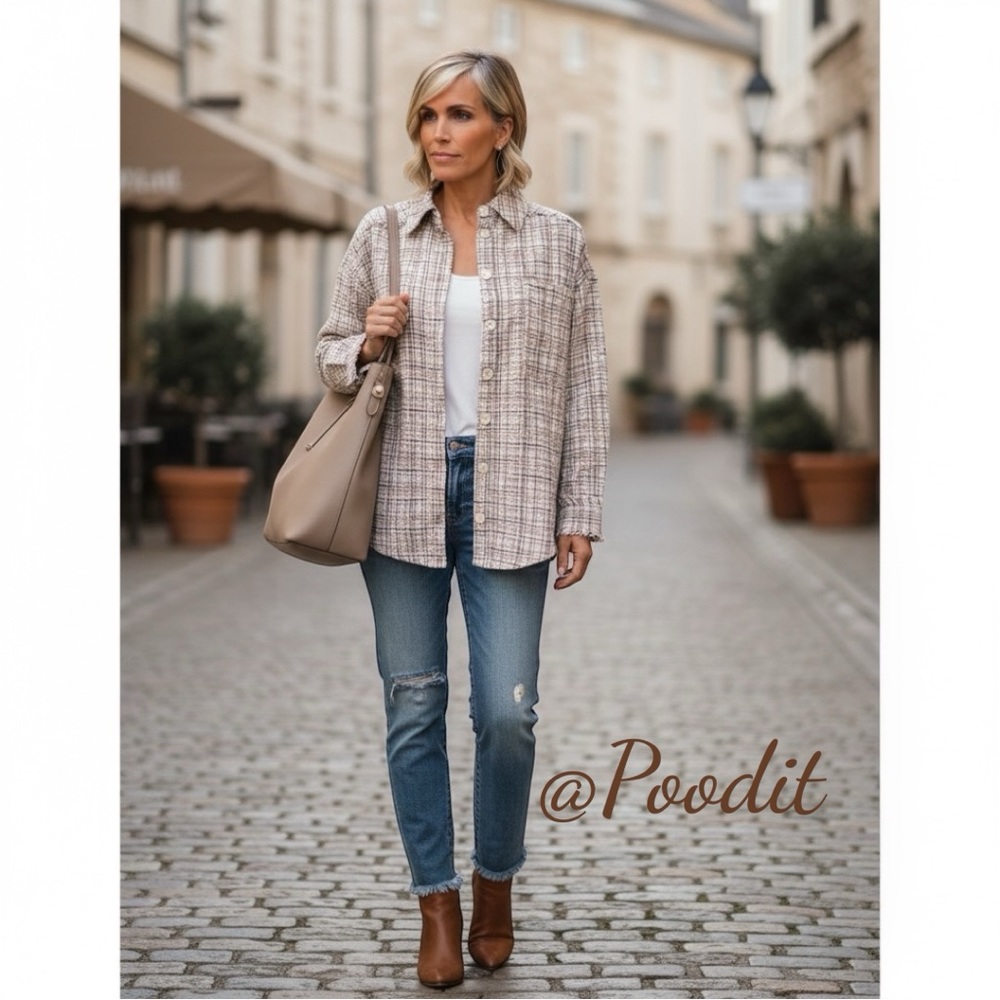 PINCH tweed oversized button up top S L